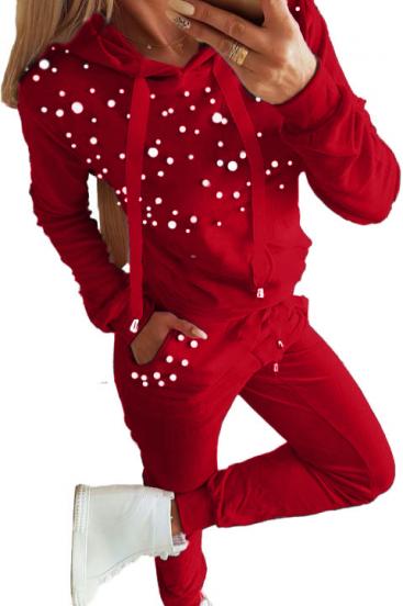 Sportinis kostiumas su karoliukais "Tinsely", raudonas