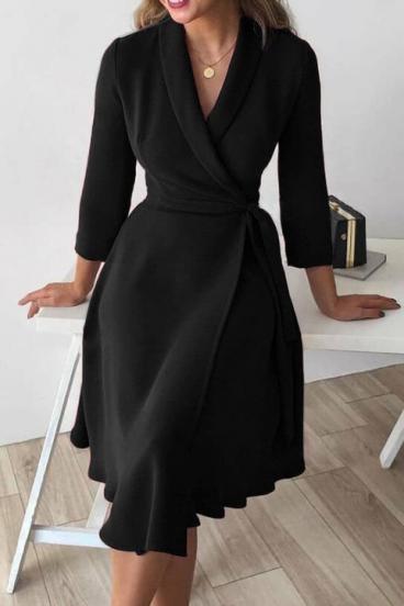 Elegantiška suknelė su iškirpte su apykakle ir 3/4 rankovėmis Imogena, juoda