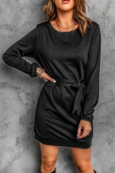 Elegantiška mini suknelė laisvomis rankovėmis ir Ortona dekoratyvine juostele, juoda