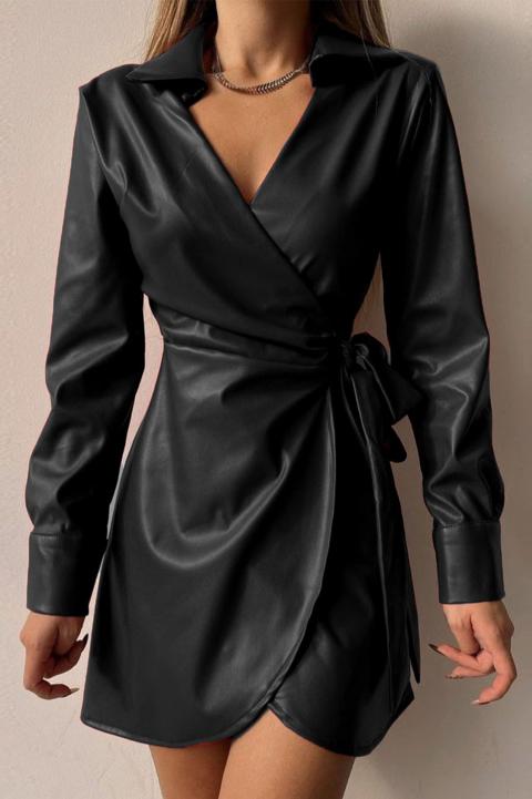 Elegantiška „Pellita“ mini suknelė su kakleliu iš dirbtinės odos, juoda