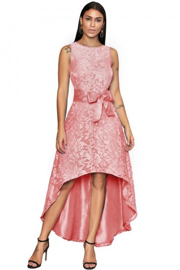 Elegantiška suknelė be rankovių su gražiais nėriniais Suzan, rožinė