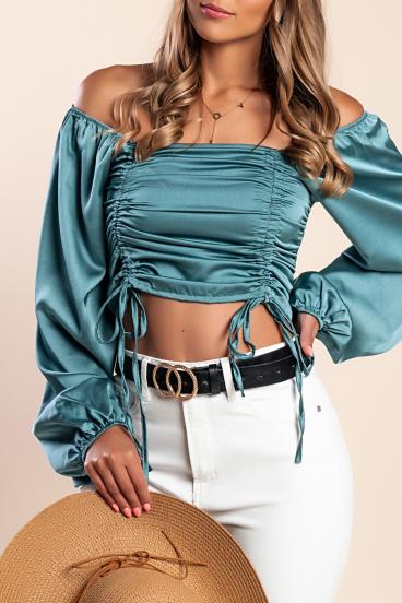 Elegantiškas crop top Livenza, tamsiai žalsvos spalvos