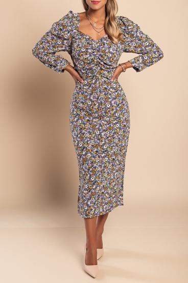 Elegantiška midi suknelė su gėlių raštu "Ferra", violetinė