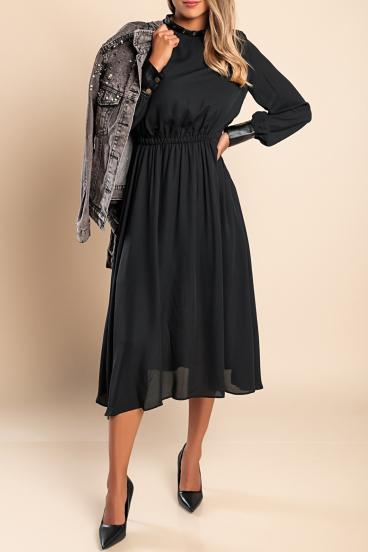 Elegantiška midi suknelė su dirbtinės odos detalėmis "Plana", juoda