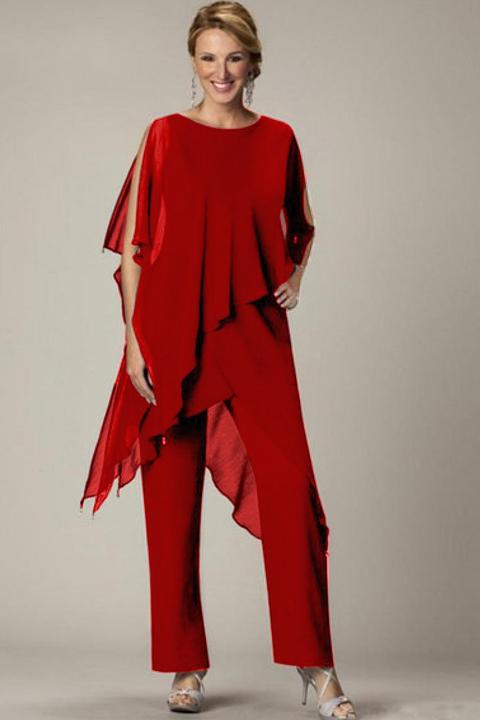 Elegantiškas permatomas tunika ir ilgų kelnių komplektas ''Claudette'', raudonos spalvos