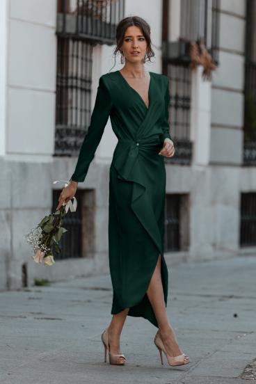 Elegantiška 3/4 rankovių plaukiojanti suknelė ''Brynlee'', tamsiai žalia