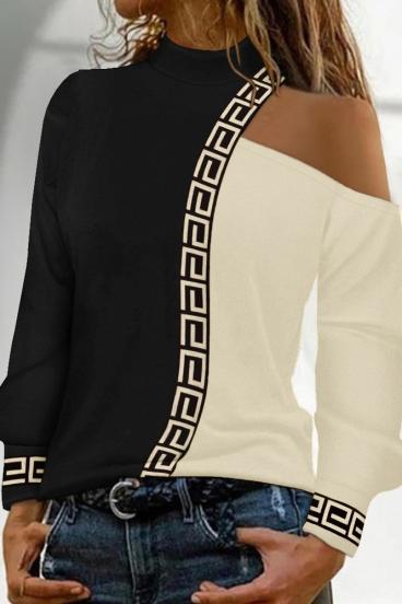 Marškiniai su geometriniu raštu ''Nelyna'', juodai smėlio spalvos