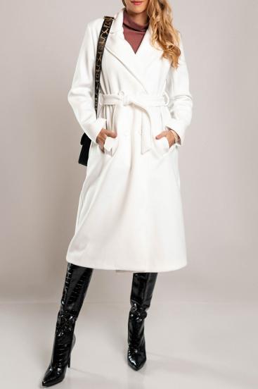 Elegantiškas ilgas paltas su sagomis, baltas