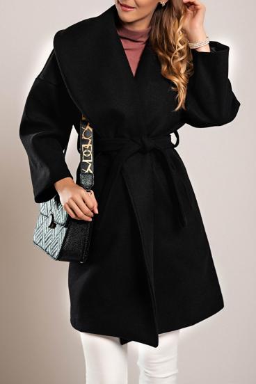 Elegantiškas trumpas paltas su nuleidžiama apykakle, juodas