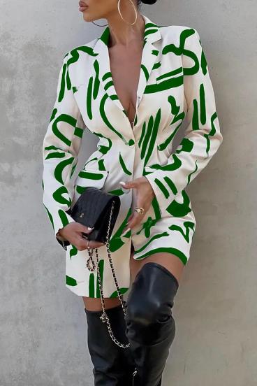 Elegantiška mini suknelė su raštu, žalia