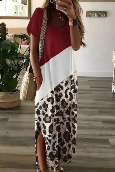 Leopard Print Elegant Maxi suknelė, raudona