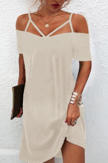 Elegantiška mini suknelė su petnešėlėmis trumpomis rankovėmis Cecina, smėlio spalvos
