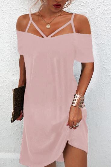 Elegantiška mini suknelė su petnešėlėmis trumpomis rankovėmis Cecina, rožinė