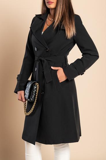 Elegantiškas paltas su sagomis, juodas