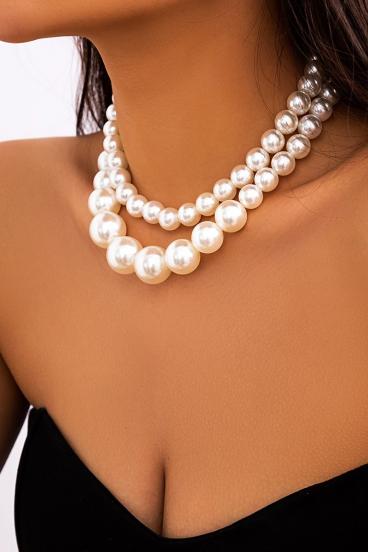 Dviejų karolių rinkinys su perlų imitacija, balta