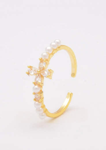 Žiedas su perlų imitacija, ART569, aukso spalvos