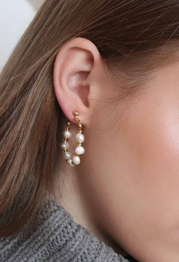 Sidabriniai auskarai su perlų imitacija, aukso spalvos