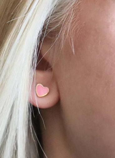 Mini auskarai širdelės formos, rožinės spalvos