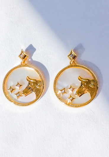 Apvalūs auskarai, TAURUS, aukso spalvos