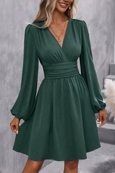 Midi suknelė elastingu juosmeniu, žalia