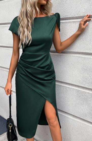 Elegantiška midi suknelė su raižytomis detalėmis, žalia
