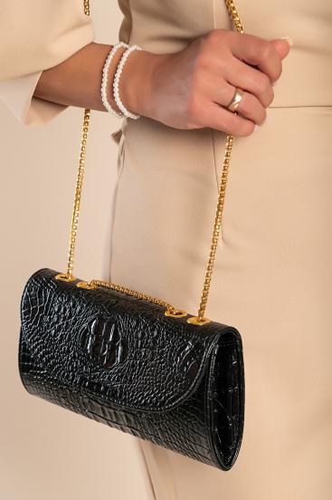 Mažas krepšys su krokodilo odos raštu, juodas