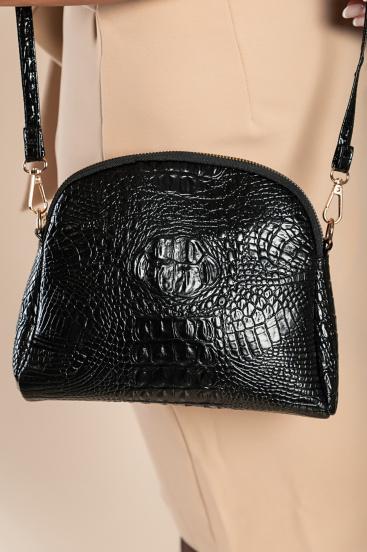 Mažas krepšys su krokodilo odos raštu, juodas