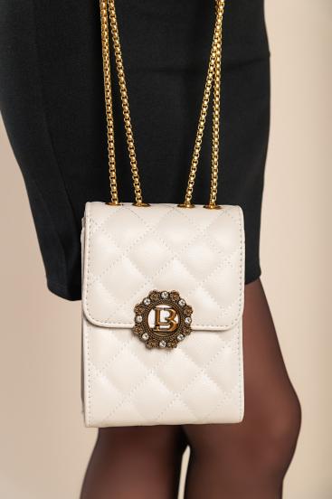 Elegantiškas mažas krepšys su dygsniuotas detales, baltas