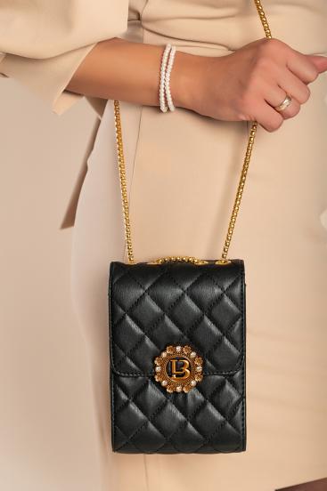 Elegantiškas mažas krepšys su dygsniuota detale, juodas