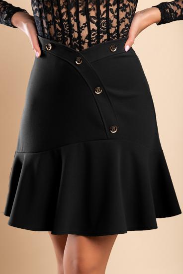Mini sijonas su dekoratyvinėmis sagomis, juodas
