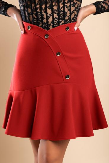 Mini sijonas su dekoratyvinėmis sagomis, raudonas