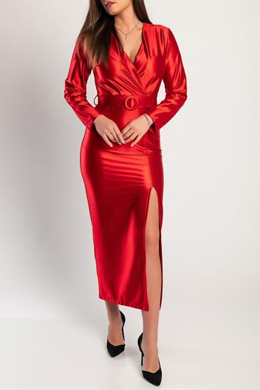 Elegantiška midi suknelė iš satino imitacijos, raudona