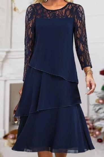 Elegantiška suknelė su nėriniais, tamsiai mėlyna