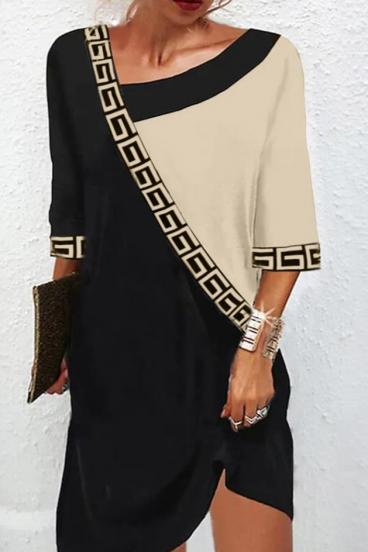 Elegantiška suknelė su geometriniu raštu, juodos smėlio spalvos
