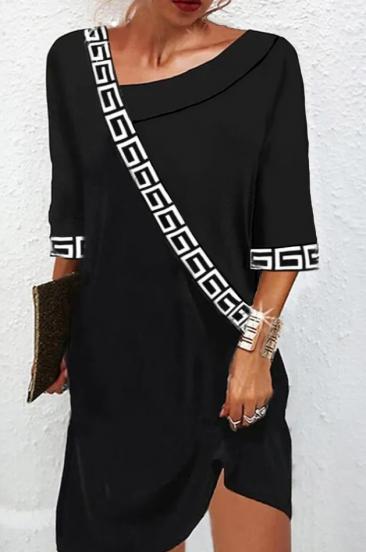 Elegantiška suknelė su geometriniu raštu, juoda