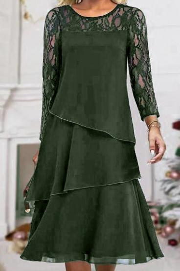 Elegantiška suknelė su nėriniais, alyvuogių žalia
