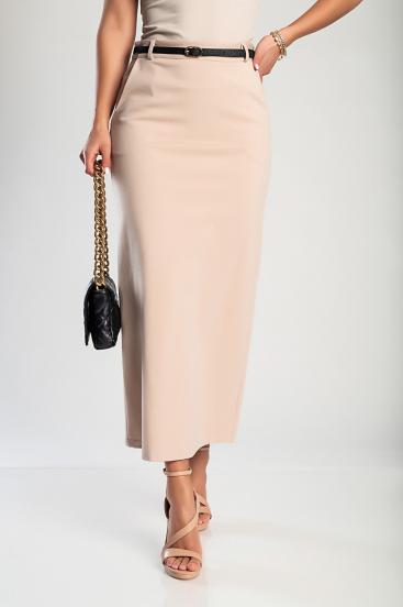 Elegantiškas midi sijonas, smėlio spalvos
