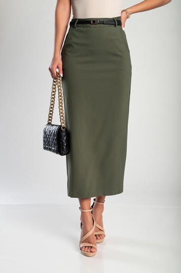Elegantiškas midi sijonas, alyvuogių žalios spalvos