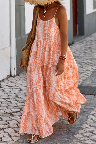 Maxi suknelė su raštu, oranžinė
