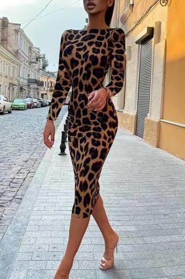 Leopard Print Bodycon Midi suknelė, Leopard