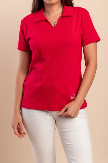 Medvilniniai marškinėliai su apykakle, raudoni