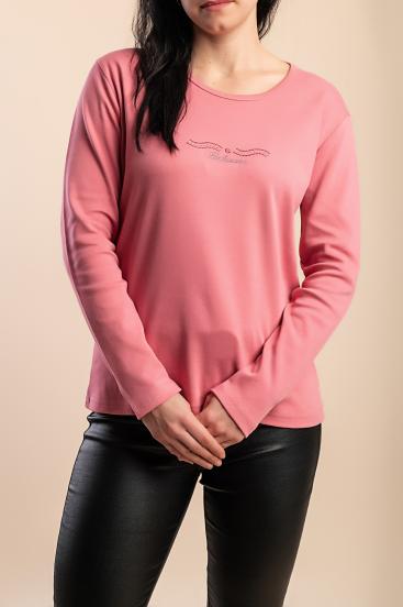 Medvilninė ilgomis rankovėmis palaidinė, šviesiai rožinė